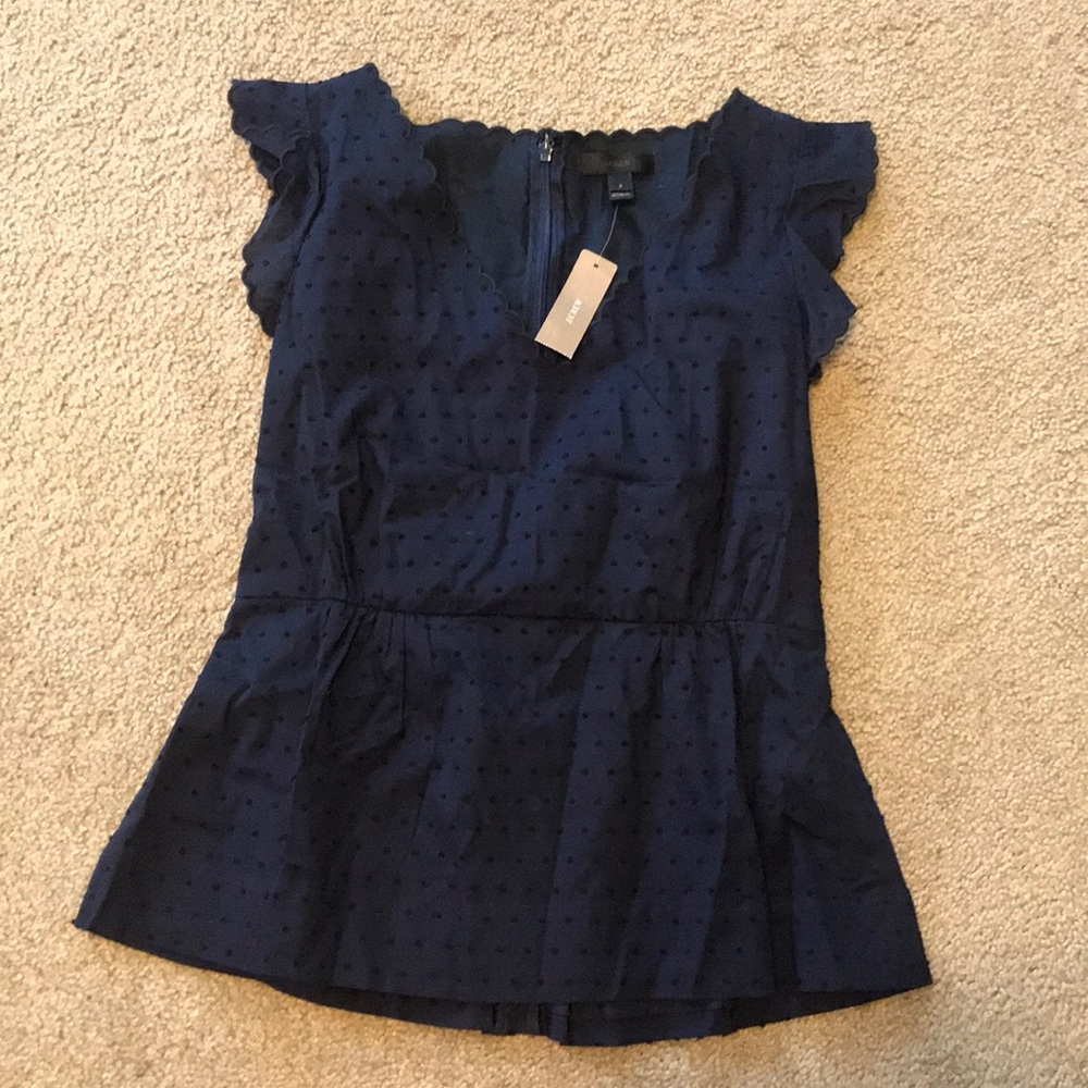 NEW! J crew women navy blue polka dot blouse sz 2